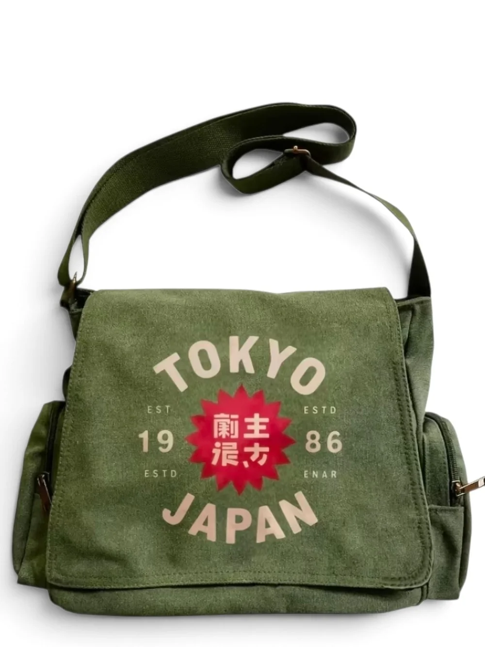 Tokyo Japan Olive Green Canvas Messenger Bag NEW!